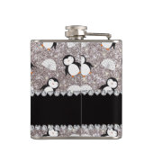 シルバパーソナライズされたーグリッターペンギンの名前 フラスク (裏面)