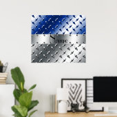 シルバパーソナライズされたーブルーダイヤモンド鋼プレート ポスター (ホームオフィス)