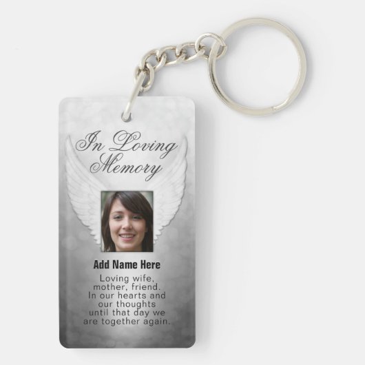 シルバパーソナライズされたー記念天使の翼の写真を追加 キーホルダー (裏面)