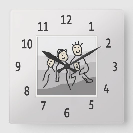 シルバパーソナライズされたー額写真 スクエア壁時計 (正面)