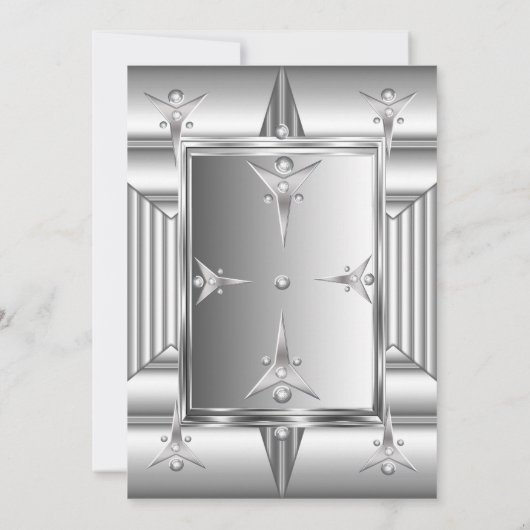 シルバフェイクークロムメタルルックバースデーパーティー 招待状 (裏面)