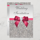 シルバフェイクーシーキンズダイア結婚モンド&ボウズ 招待状 (正面/裏面)