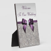 シルバフェイクーシークインダイヤモンドパープルボウ結婚ズ フォトプラーク (側面)