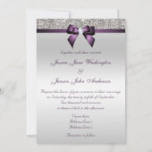 シルバフェイクーシークインダイヤモンドパープルボウ結婚ズ 招待状 (裏面)