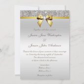 シルバフェイクーシークインダイヤモンド金ゴールドボー結婚ズ 招待状 (裏面)