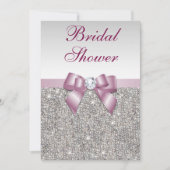 シルバフェイクーシークンズバーガンデーボウブライダルシャワー 招待状 (正面)