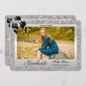 シルバフェイクーシークンズブラックボウ卒業写真 招待状 (正面/裏面)