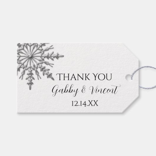 シルバフェイクースノーフレーク冬の結婚式メッセージカード ギフトタグ (正面(横))