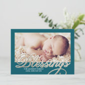 シルバフェイクーフォイルスクリプト恵みホリデーフォト シーズンカード (スタンド正面)