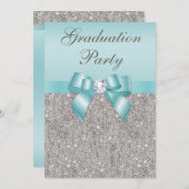 シルバフェイクー宝石ティール(緑がかった色)ボウガールズ卒業パーティー 招待状 (正面/裏面)