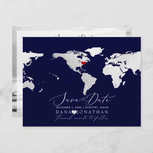 シルバフェイクー・マップ、任意の宛先の日付を保存 ポストカード (正面/裏面)