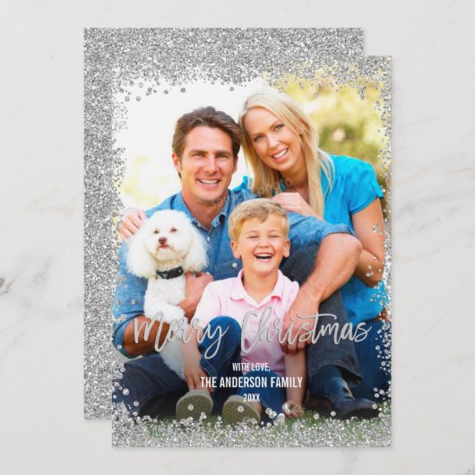 シルバフェイク縁ど・クリスマス・ホリデー・フォト シーズンカード (正面/裏面)