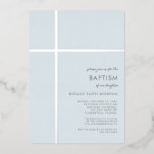 シルバモダンクロスバプテスマ《キリスト教》洗礼式や命名式招待状 箔シーズンカード (正面)