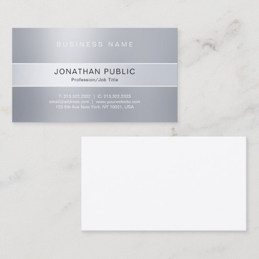 シルバモダンルックプロフェッショナルエレガントお洒落 名刺 (正面/裏面)