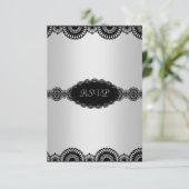 シルバモダンルブラックレース婚約パーティRSVP 招待状 (スタンド正面)