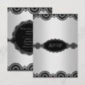 シルバモダンルブラックレース婚約パーティRSVP 招待状 (正面/裏面)