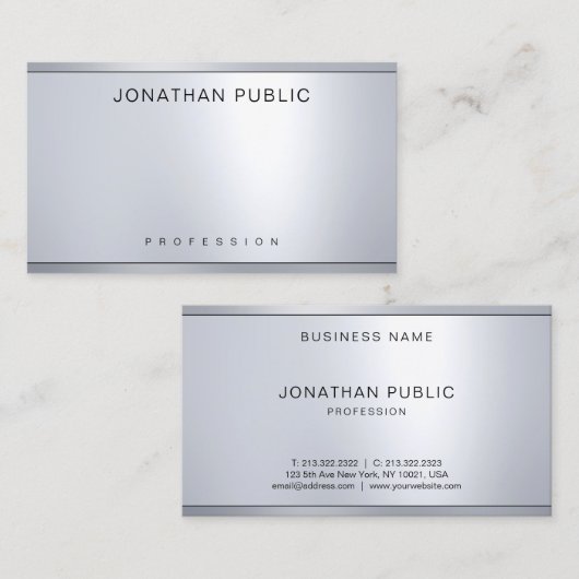 シルバモダンルルックエレガントテンプレート 名刺 (正面/裏面)