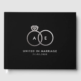 シルバモダンーの結婚リングや輪モノグラムゲストブック ゲストブック