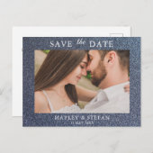 シルバモダンーグリッターの結婚式が日付の写真を救う インビテーションポストカード (正面/裏面)