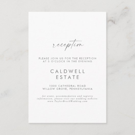 シルバモダンーススクリプトウェディングレセプションカード エンクロージャーカード (正面)