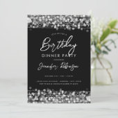 シルバモダンーストリングライト誕生日ディナーパーティー 招待状 (スタンド正面)