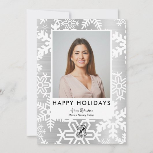 シルバモダンースノーフレーク公証人ホリデーズフォト シーズンカード (正面)