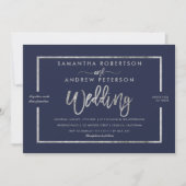 シルバモダンータイポグラフィネービーブルーシ結婚ックズ 招待状 (正面)