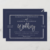シルバモダンータイポグラフィネービーブルーシ結婚ックズ 招待状 (正面/裏面)