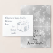 シルバモダンーパーソナライズされたファミリークリスマス 箔カード (ディスプレー)