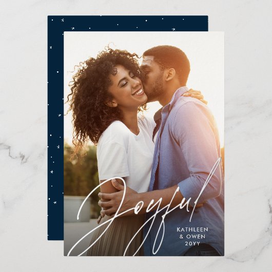 シルバモダンー・ネイビー・クリスマスフォト 箔シーズンカード (正面/裏面)