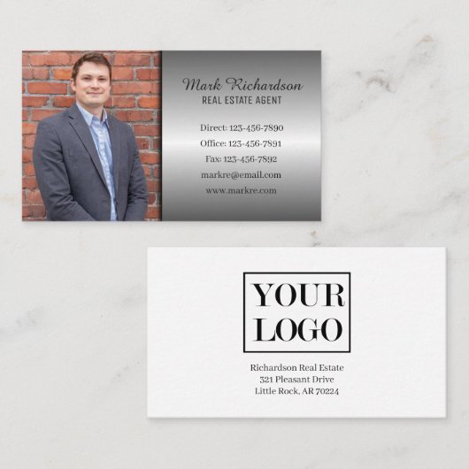 シルバモダン実在ーエステートシンプルエージェントのロゴ 名刺 (正面/裏面)