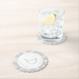 シルバモノグラムのーフェイクサテン紙プレート ペーパーコースター