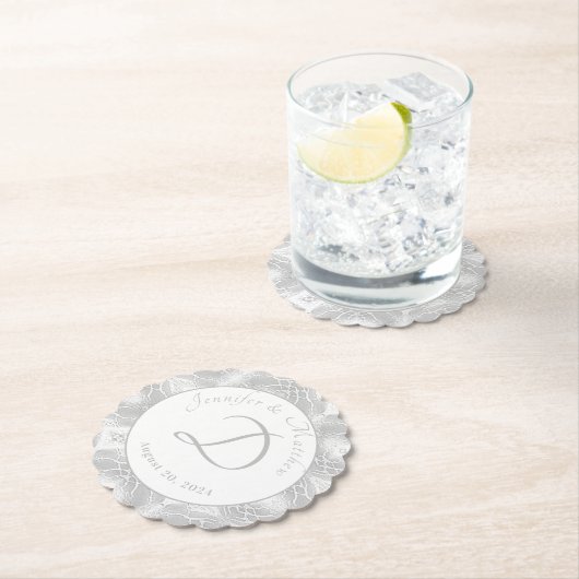 シルバモノグラムのーフェイクサテン紙プレート ペーパーコースター (インサイチュ)