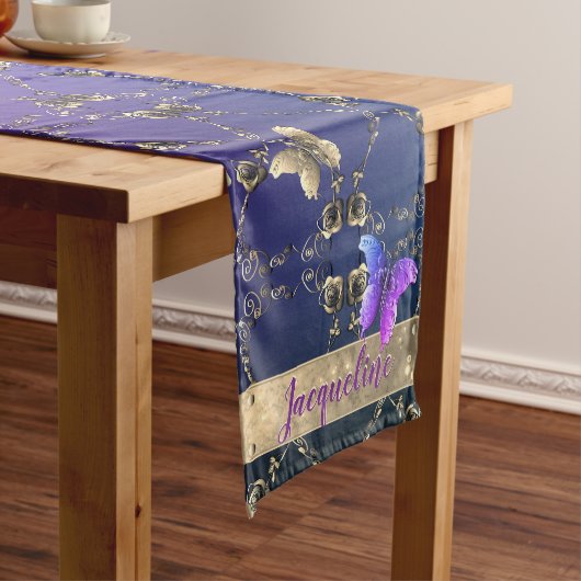 シルバリバラハート&蝶(名前あり) ショートテーブルランナー (インサイチュ)