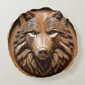 シルバンセンチネル:ウッド威厳のあるウルフプリント ラウンドクッション (裏面)