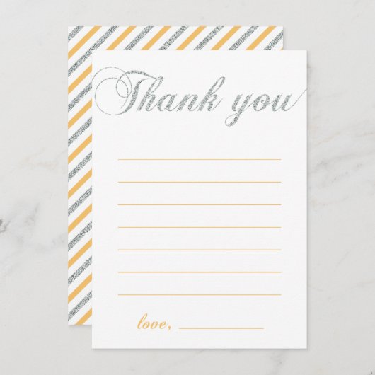 シルバーおよびイエロー |女モダンの子パーティーありがとう サンキューカード (正面/裏面)