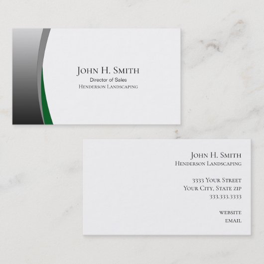 シルバーおよびグリーンエレガントランドスケープの名刺 名刺 (正面/裏面)