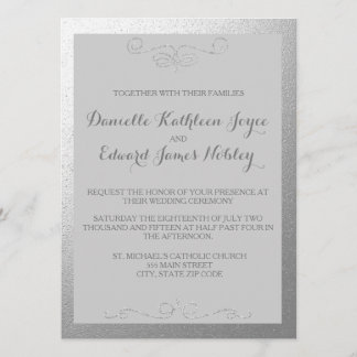 シルバーおよびグレーフォイル結婚式招待状 招待状