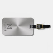 シルバーおよびグレーモノグラム名QRコードテンプレート ラゲッジタグ (正面横)