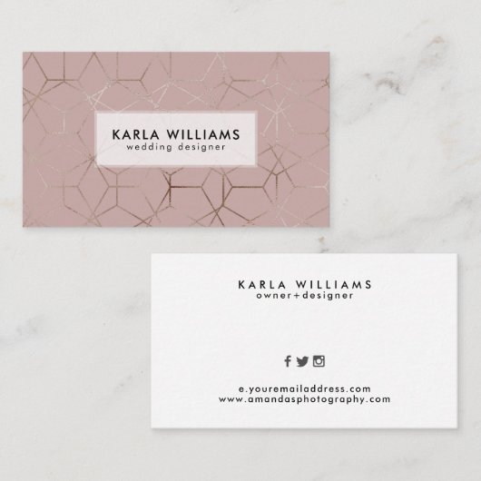 シルバーおよびタンの幾何学的パターン 名刺 (正面/裏面)