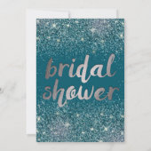 シルバーおよびティール(緑がかった色)グリッターブライダルシャワー招待状 招待状 (裏面)