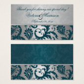 シルバーおよびティール（緑がかった色）ダマスクII結婚式の引き出物ラベル (正面&裏面)