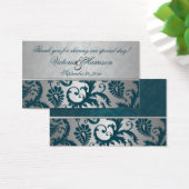 シルバーおよびティール（緑がかった色）ダマスクII結婚式の引き出物ラベル (デスク)