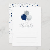 シルバーおよびネイビーのバルーン |パーティー感謝状 サンキューカード (正面/裏面)