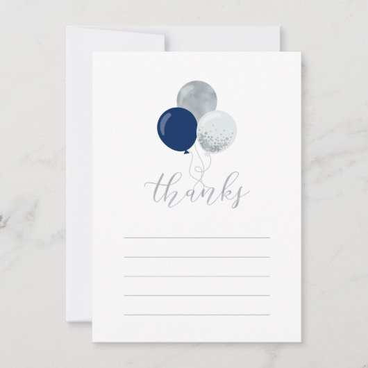 シルバーおよびネイビーのバルーン |パーティー感謝状 サンキューカード (正面)