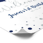 シルバーおよびネイビーのバルーン |男の子1歳の誕生日へようこそ ポスター (角)