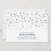 シルバーおよびネイビーのバルーン |男の子1歳の誕生日パーティー 招待状 (裏面)