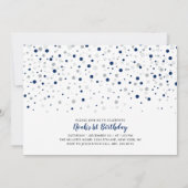 シルバーおよびネイビーのバルーン |男の子1歳の誕生日パーティー 招待状 (裏面)