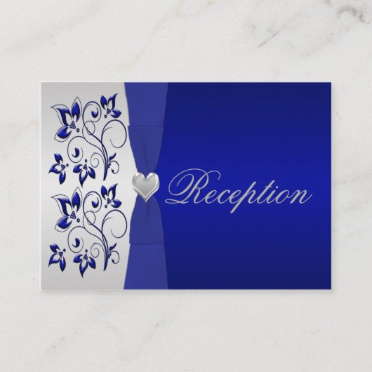 シルバーおよびネイビーのフローラエンクロージャカード エンクロージャーカード (正面)