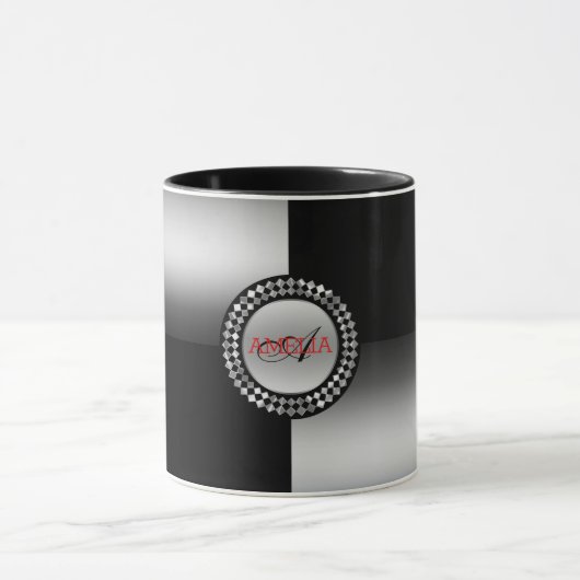 シルバーおよびブラックのジオメトリック形状 マグカップ (中央)